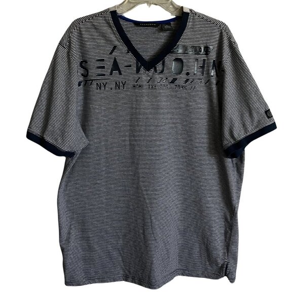 Sean John Blue and White Striped V-Neck Tee Shirt Size 3X - Picture 1 of 8
